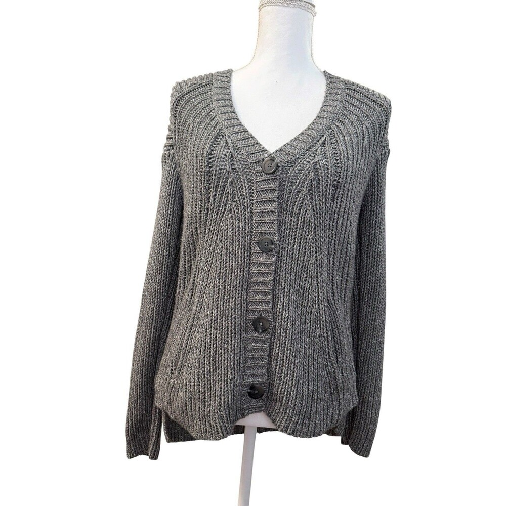 Vince Gray Ribbed Button-Front Cardigan - Picture 2 of 9